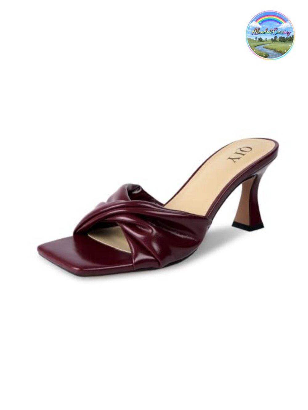 Faux Leather Square Toe Mid Heel Mule Sandals for Women